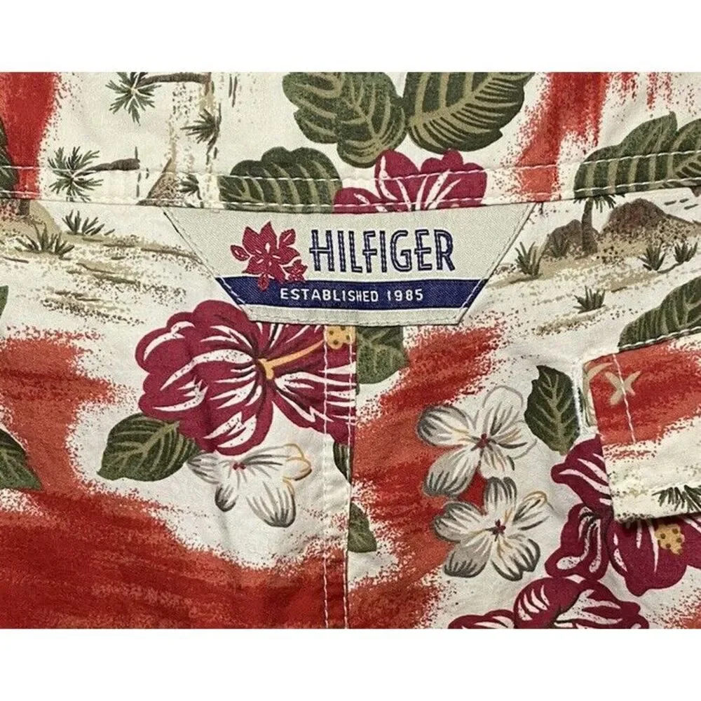 Tommy HilfigerHawaiian Floral Swim Trunks Beach Shorts Palm Trees Red White S‎